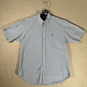 Ralph Lauren Button Down S/S Shirt Size L Check Plaid Blue‎ Blake 2 Ply Cotton